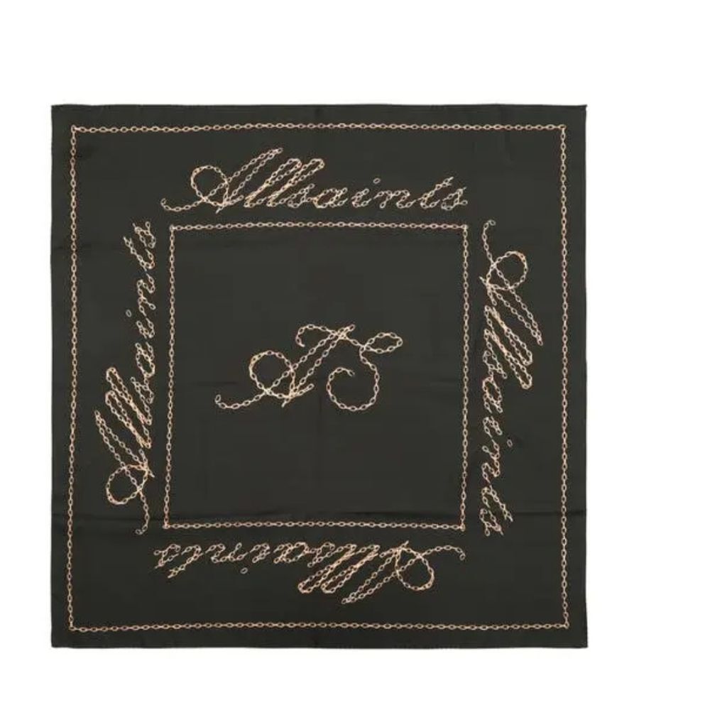 AllSaints Silk Chain Link Black and Gold Scarf